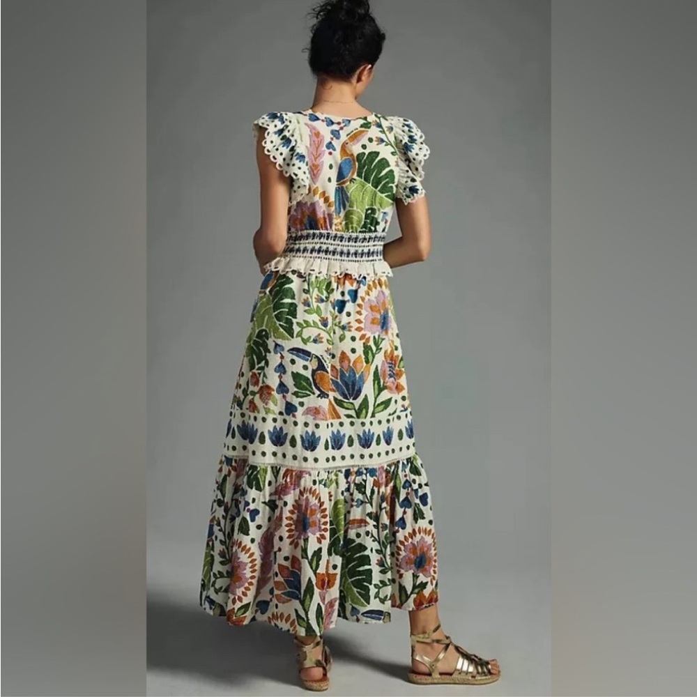 FARM Rio Green and Brown Tie Front Midi Dress - Picture 2 of 6